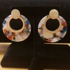 New Brushed gold multi color confetti hoop earring
